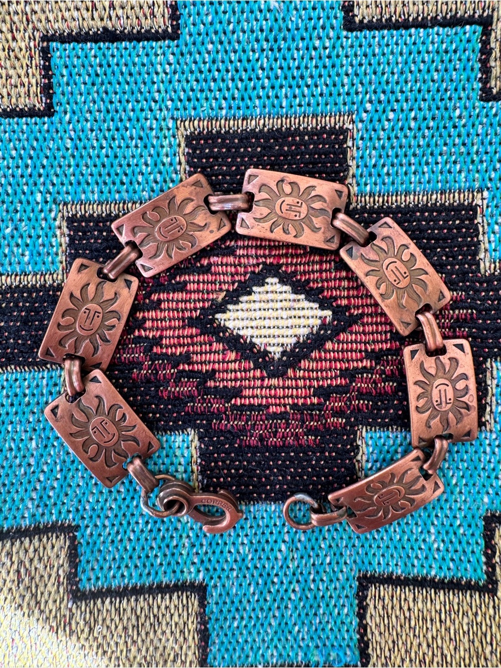 Vintage Solid Copper Sun link bracelet